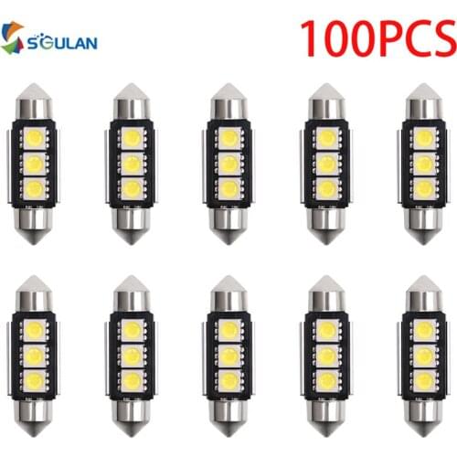 100Pcs C5W C10W Car Led Light Festoon 36/39/41MM Canbus No Error Auto Side Parking Bulb Internal Reading Lamp White 12V 5w Diode