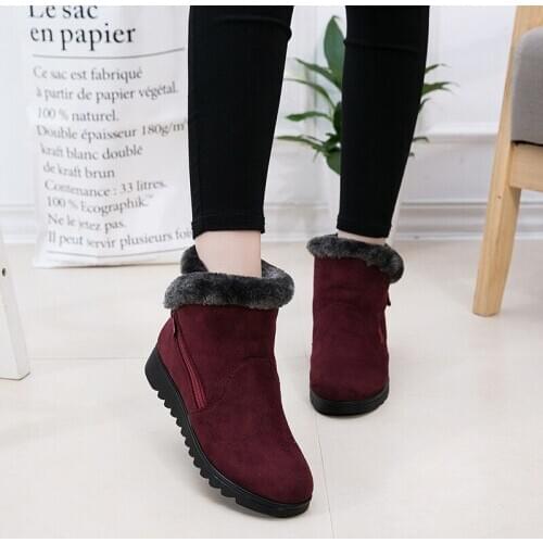 Womens Snow Boots Warm Short Fur Plush Winter Ankle Boot Plus Size Platform Ladies Suede Zip Shoes Female Comfort Drop Shipping