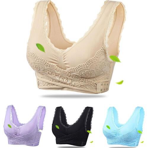 3XL Plus Size Sexy Lace Bralette Solid Cross Side Buckle Bra Brassiere Wireless Push up Bras for Women Lingerie Sleep Underwear