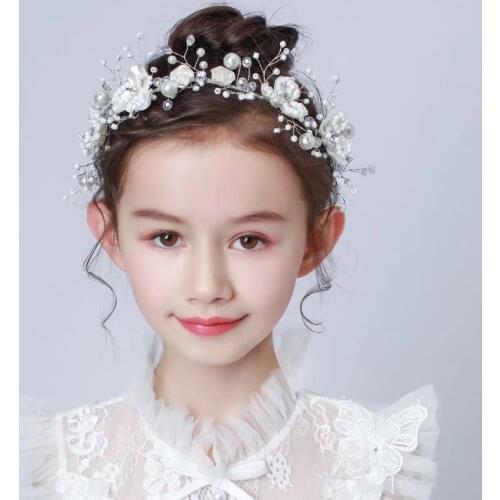 Childrens Hair Accessories Hairpin Girls Dress Headband Tiara Princess Pearl Garland Flower Childhood Day Tiara Girl Headband