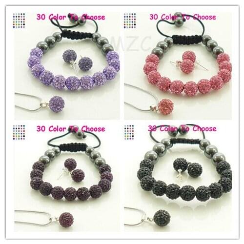 Gdg24 Mixed 10mm 20 Pcs/lot Each Color 5 Piece Silver Plated crystal Set Bracelet Stud Earring Necklace