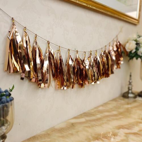 Sage Green Rose Gold and Copper Tassel Garland Eucalyptus Baby Shower Decorations Teal Wedding Greenery Botanical Chair Banner