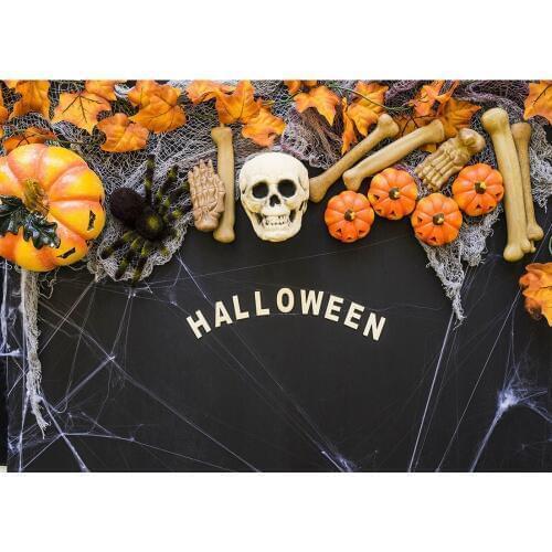 Halloween Pumpkins Black Board Spider Skeleton Photo Backdrop Vinyl Background for Children Baby Photography Props Photobooth