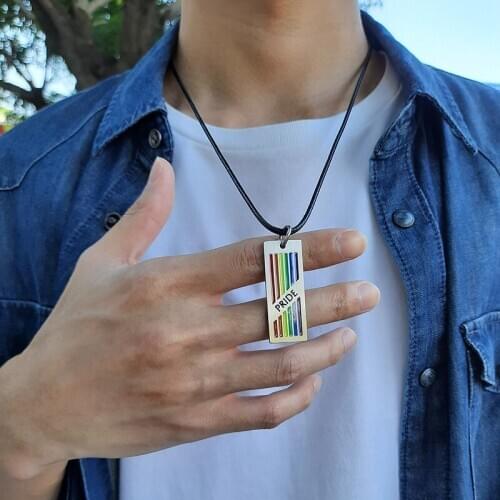 Custom Stainless Steel Rainbow Necklace Gay Pride Necklace Colorful Dog Tag Necklace For Men and Women LGBT jewelry