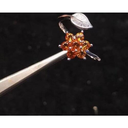 Silver Leaf Ring with Gemstones 3mm Natural Citrine Ring for Daily Wear Size Adjustable Silver Crystal Ring Gift for Woman