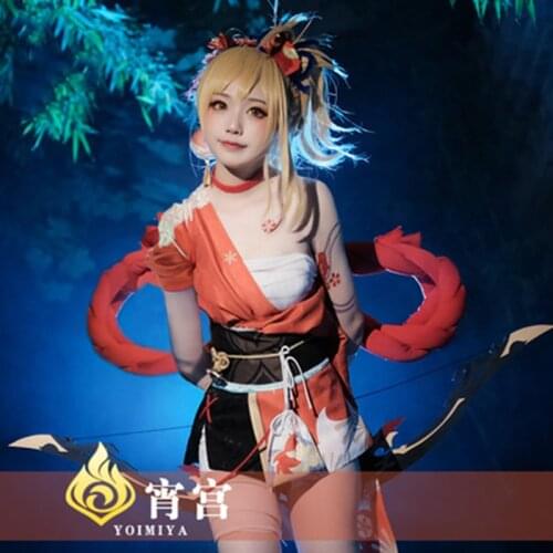 Game Genshin Impact Yоimiya Cosplay Costume Female Fashion Combat Uniform Activity Party Dress Role Play Clothing XS-XXL 2021NEW