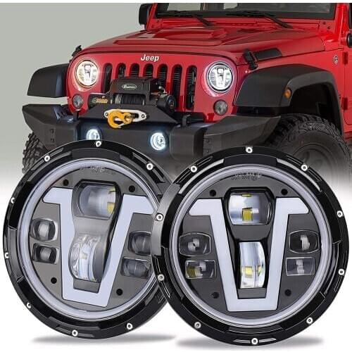 2 pcs Round 7 Inch 50W LED Headlights with Amber Turn Signal Compatible-Jeep-Wrangler TJ CJ LJ JK To-yota FJ La-da