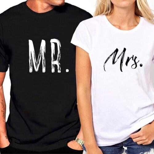 Summer Top White Shirt Couple T Shirt Shirt Loose Tees Tops T-shirt Woman Men Matching Letter Printed MR MRS