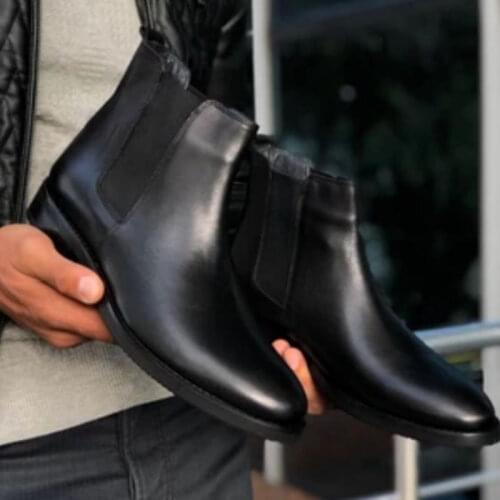 Autumn and Winter New Men PU Leather Black Chelsea Boots Business Dress Boots Fashion British Style Classic High Quality KA595