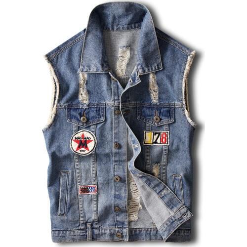 2019 Men Denim Jeans Vest Coat Ripped Tassel Pocket Sleeveless Jacket Spring Man Streetwear Cowboy Waistcoat broken hole Jackets