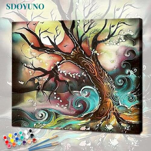 SDOYUNO Oil Painting By Numbers For Adults Abstract Trees 60x75cm DIY Paint By Numbers On Canvas Frameless Watercolor Home Decor