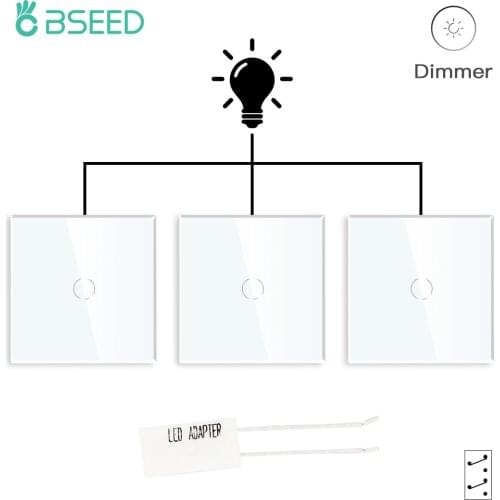BSEED 3Pieces Dimmer Wall Switches EU Standard 1Gang 2Way Dimmable Touch Sensor Switch Crystal Panel Wall Led Light Switches 10A