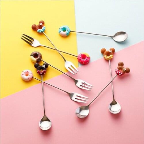 Creative Personality Childrens Cartoon Donut Cake Fruit Fork Set Creative Cute Stainless Steel Spoon