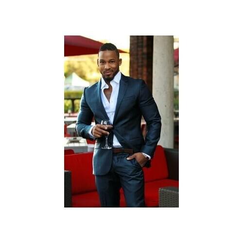 2017 Latest Coat Pant Designs Navy Blue Men Suit Casual Slim Fit Skinny 2 Piece Tuxedo Simple Suits Custom Vestidos jacket+Pant