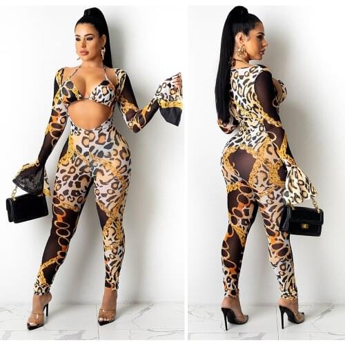 2021 New Arrival Famous Brand Women Set 2Pcs Bikini Top Leggins Leopard