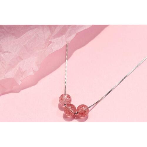 Simple Fashion 925 Sterling Silver Natural Strawberry Crystal Beads Necklaces For Women Girl Box Chain Chokers Necklaces Jewelry