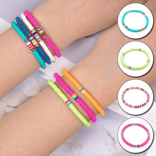 Boho Multicolor Round Polymer DIY Bracelet Clay Chip Disk Loose Spacer Beads Fashion Bangle Jewelry For Women Kids Birthday Gift