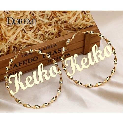 DOREMI 4-9cm Stainless Steel Bamboo Hoop Earrings Customize Name Earrings Bamboo Style Custom Earrings Charming Earrings Name