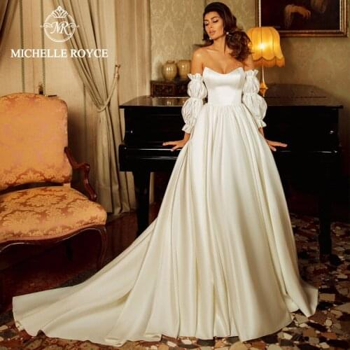 Michelle Royce A-Ling Wedding Dresses 2020 Sweetheart Lantern Sleeve Palace Dream Chapel Train Bridal Gowns Vestido De Noiva