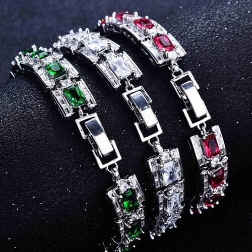 Vintage Bracelet Geometry Square Full Inlay Crystal Zircon Safety Buckle Design Silver Jewelry For Women Party Anniversary Gift