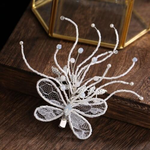 Women Girls Elegant Fashion Korean Version Party White Lace Butterfly Female Hairpin Side Clip Headwear Hair Accessories