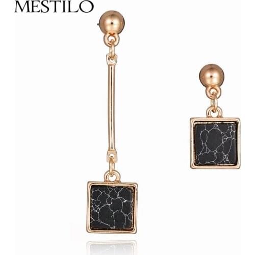 MESTILO Gold Silver Color Women Personality Punk Classic Asymmetry Drop Earring Marble Stone Geometric Party boucle d'oreille