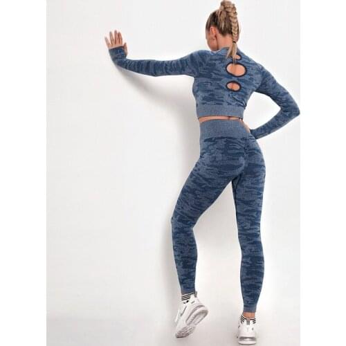 Women Seamless Push Up Sport set Womens Sports Crop Top sport legging Wear Woman long sleeve Yoga Fitness Yoga Set