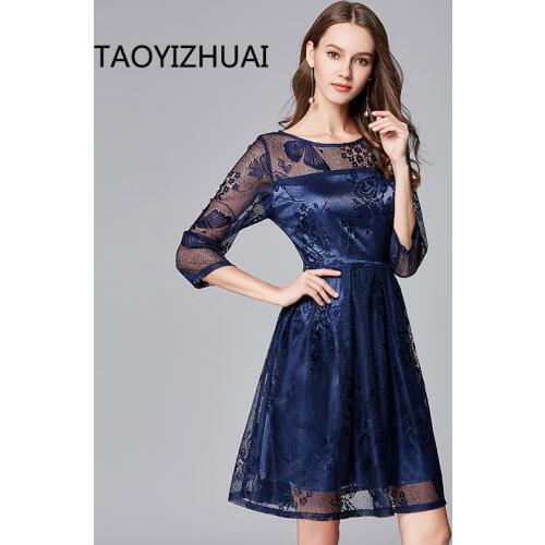 TAOYIZHUAI Summer New Arrival hot sale print three quarter sleeves Above knee A line party office elegant women dress 11658