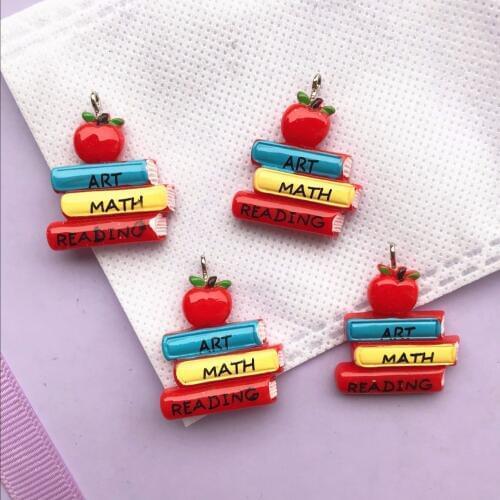 10pcs kawaii Flat back resin Apples book necklace charms very cute keychain pendant necklace for earrings DIY decoration
