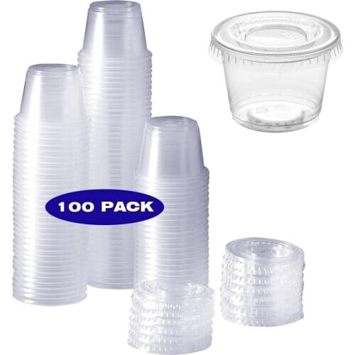 100 Sets 30ml/ 60ml/ 90ml/ 120ml Plastic Disposable Portion Cups With Lids, Souffle Cups, Jello Cups
