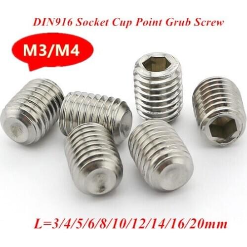 100pcs M3/M4*L Stainless steel 304 DIN916 Hexagon Socket Cup Point Set Grub Screws