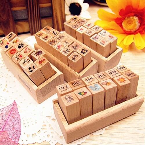 12pcs/set DIY Wooden Rubber Stamp Stamp Cute Date Weather Stamp Korea Stationery for Notepad Notebook Scrapbook Diary Supplies