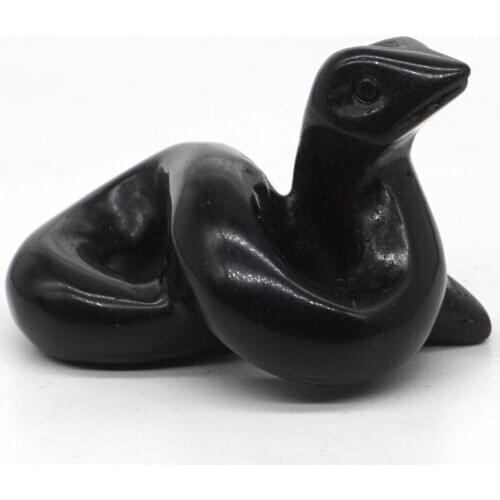 2" Snake Figurine Natural Stone Black Obsidian Crystal Healing Carved Animal Statue Rock Decor