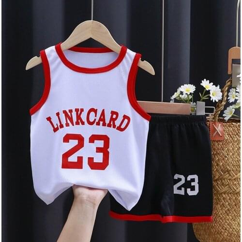 2021 Tide Style Sports Suit Boys Basketball Vest Shorts 2 Piece Set Big Boys Summer Outdoor Gym Suit Girls Outfits Short Sleeve