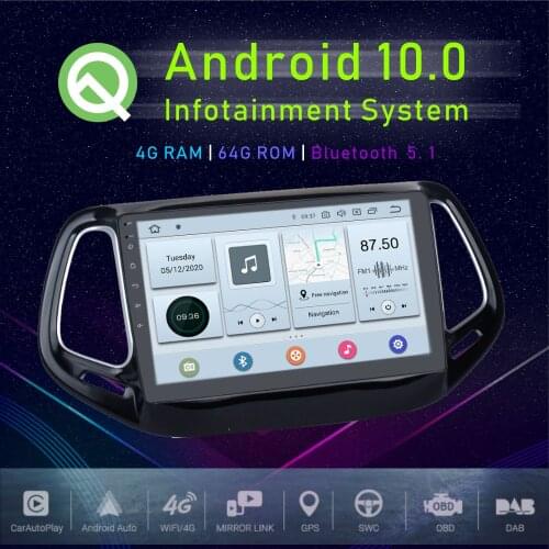 JSTMAX 9" Android 10.0 Car media radio player For Jeep Compass 2017 2018 Bluetooth 4G+64G GPS Navi HDMI DSP PLAYER