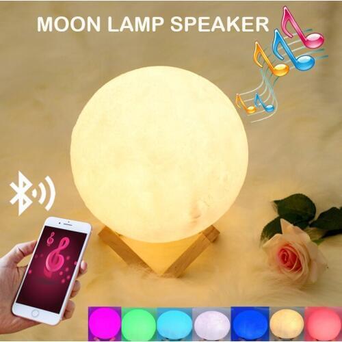Wireless Bluetooth Speaker Colorful Sleep Aid Machines Moonlight LED Night Light 3D Moon Lamp Speaker With remote control forkid