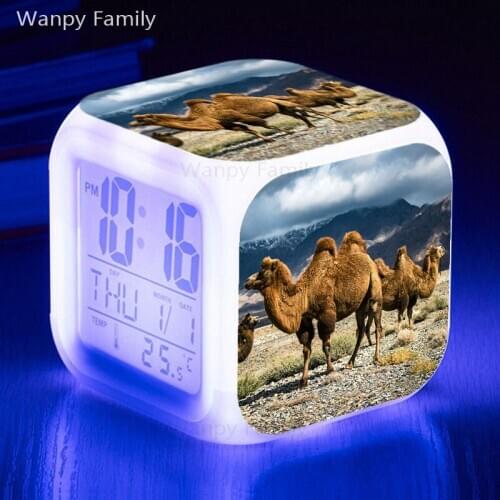 Desert Camel alarm clocks 7 color change LED digital clock big screen multifunctional luminous clock birthday gift for children