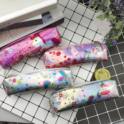 Cute Unicorn Laser Pencil Cases Kawaii Pencil Bag Pen Case Pencil Box For Girls Boys Korean Stationery Office School Supplies