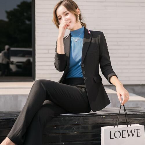 Business casual professional womens suit autumn and winter 2019 new fashion solid color wide leg pants suit suit work wear