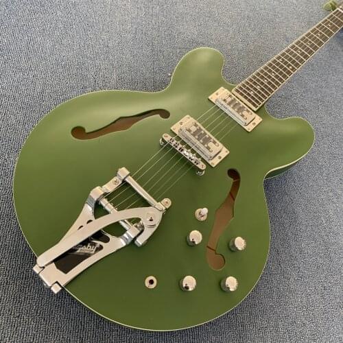 Jazz Hollow Body Electric Guitar, Ebony fingerboard, 2 F holes,Matte finish Tremolo system , Free shipping