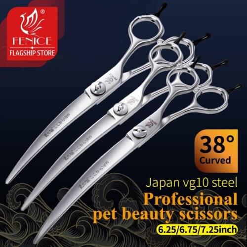 Fenice Professional Dog Grooming Curved Scissors VG10 Stainless Steel Shears for Pet Groom Super Curve Scissor