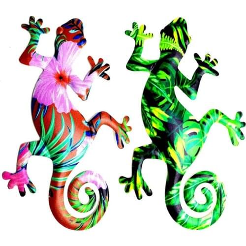 Metal Gecko Wall Decor Garden Ornaments Wall Art Outdoor Garden Decorations Wall Fence Sculpture Set