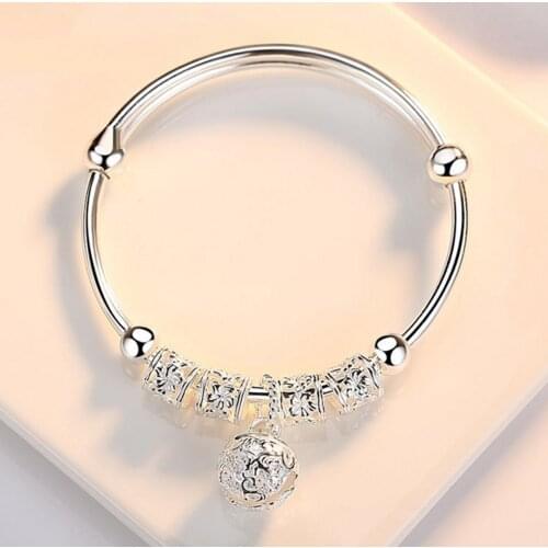 Fashion Charm Artificial Stone Bangle Cuff Bracelet Ball Bell Pendants Women Jewelry Gift For Women Girls