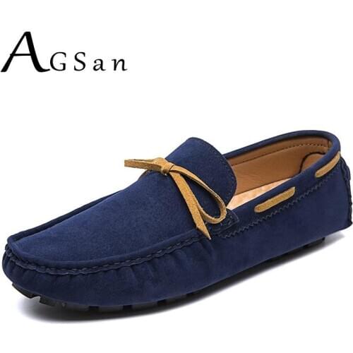 AGSan Men Loafers Big Size 48 47 Slip On Flats Mens Leisure Shoes Suede Leather Sneakers Wedding Party Classic Male Moccasins