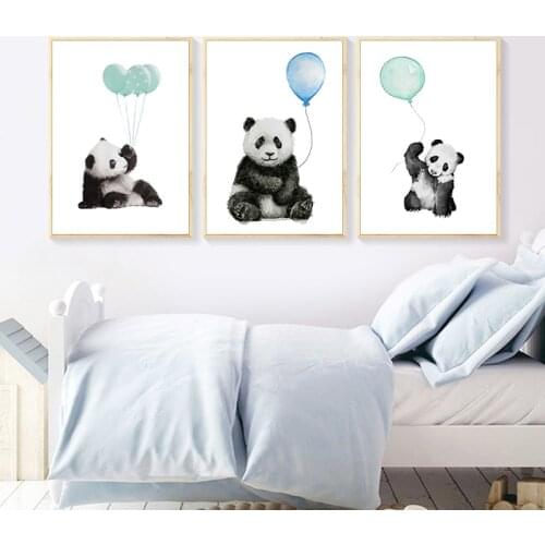Cute Panda Nursery Wall Art Balloon Animal Canvas Painting Nordic Poster Print Wall Pictures for Baby Kids Bedroom Decoration