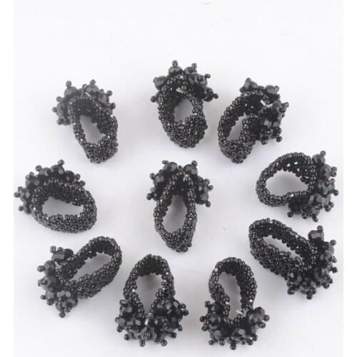Wholesale 10Pcs Fashion Jewelry Black Crystal Faceted Beads Handmade Elastic Stretch Finger Ring US 6~9 Charm TJ3009