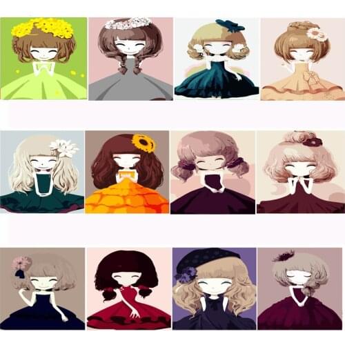 Frame DIY Painting By Numbers Children Cartoon Girl Paint By Number Hand Painted Calligraphy Painting 20x20cm Artowrk