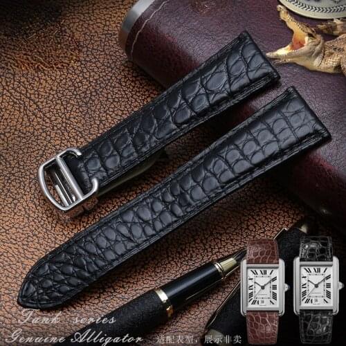 Crocodile Leather Strap for Cartier Tank Solo London Watch Band Mens Womens Folding Buckle 20 22mm