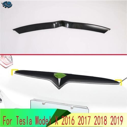 For Tesla Model X 2016 2017 2018 2019 Carbon Fiber Style Front Center Mesh Grille Grill Cover Radiator Strip Trim Decoration Car