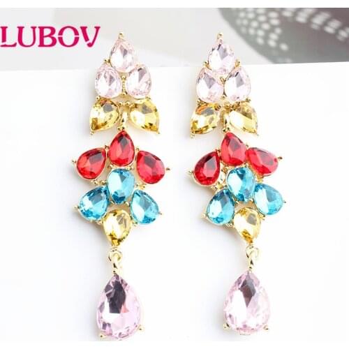 LUBOV Luxury Zirconia Earring For Womens Hanging Earrings Korean Fashion 2021 Gold Colorful Earrings Wholesale Accessories